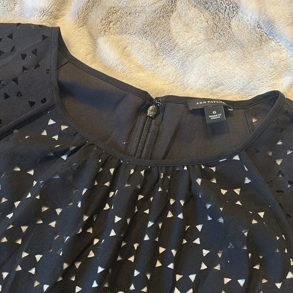 Ann Taylor Black Cap Sleeve Blouse with Pleated Embellishments - Picture 2 of 7